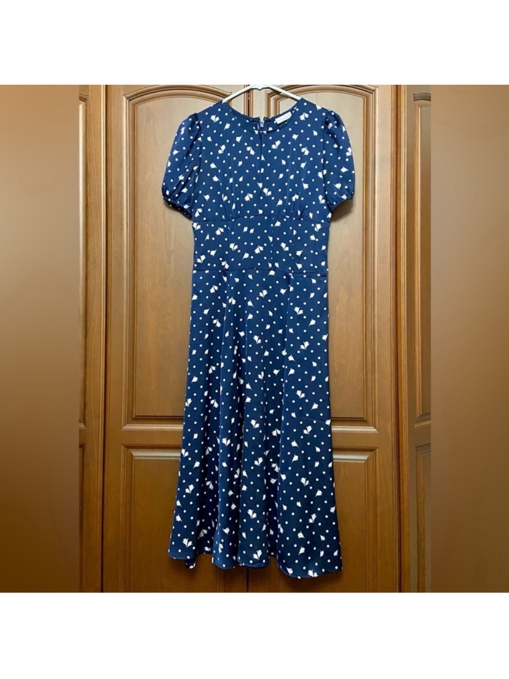 Eva Mendes  for New York and company Navy Blue Midi Dress with White Heart Print